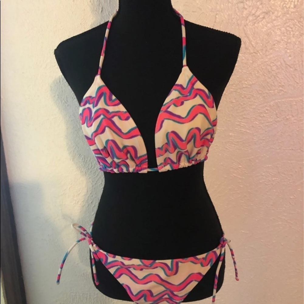 Ocean pacific triangle string bikini pink/purple/multicolored  patterned.